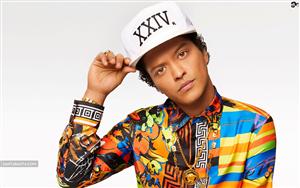 American singer-songwriter, Bruno Mars in bright colorful clothes